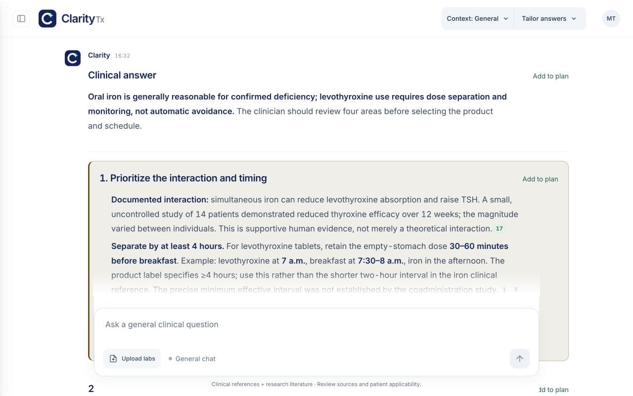Clinical reasoning and cited evidence